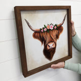 Cute Cow Farmhouse Sign - Highland Cow Flower Crown
