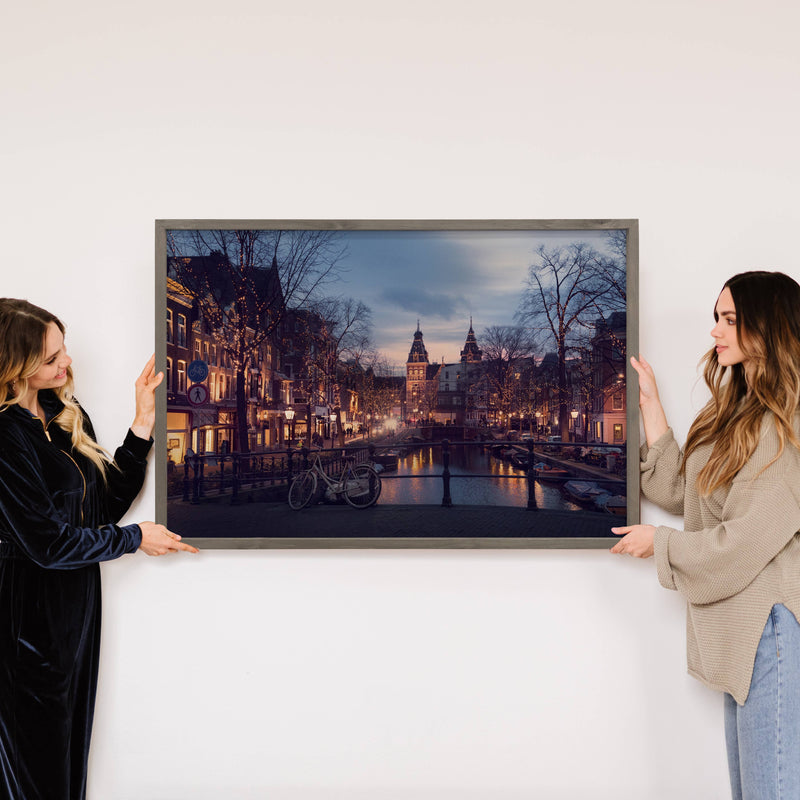 Amsterdam Evening - Big City Canvas Wall Art - Wood Framed