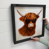 Framed Cow Painting with Sunglasses - Scottish Highland Cow