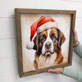 St Bernard Santa Hat - Cute Holiday Animal Canvas Art