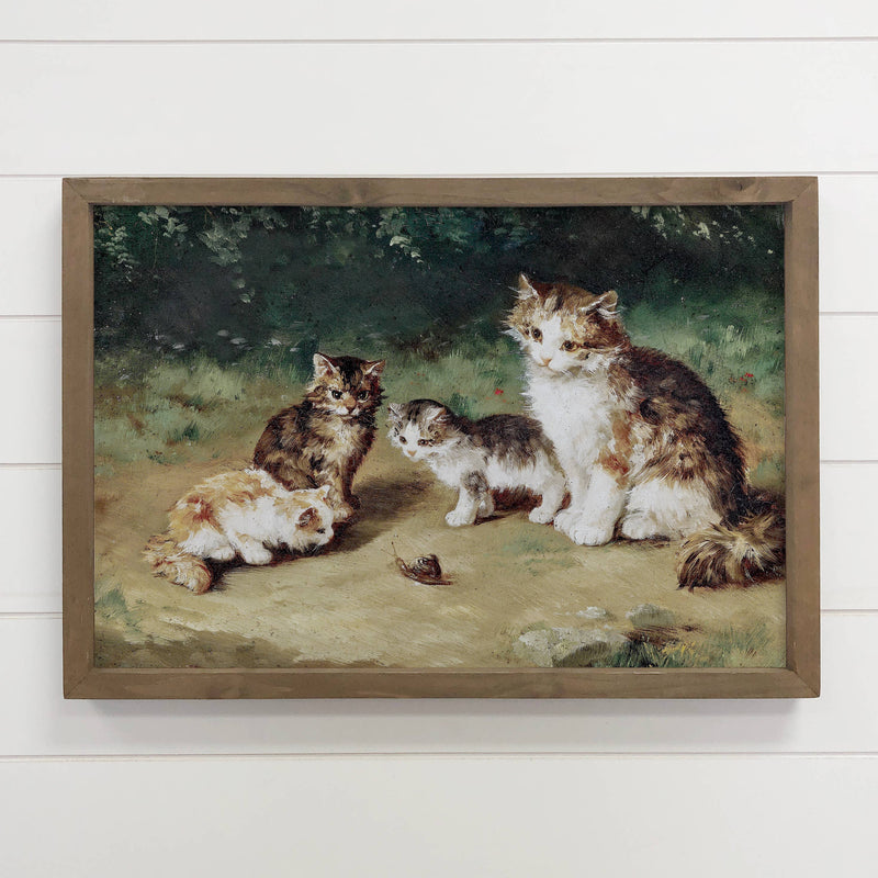 Cats and Snail - Cat Canvas Art - Wood Framed Wall Decor