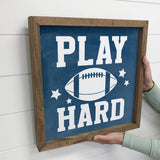 Play Hard Football - Football Canvas Word Art - Wood Framed