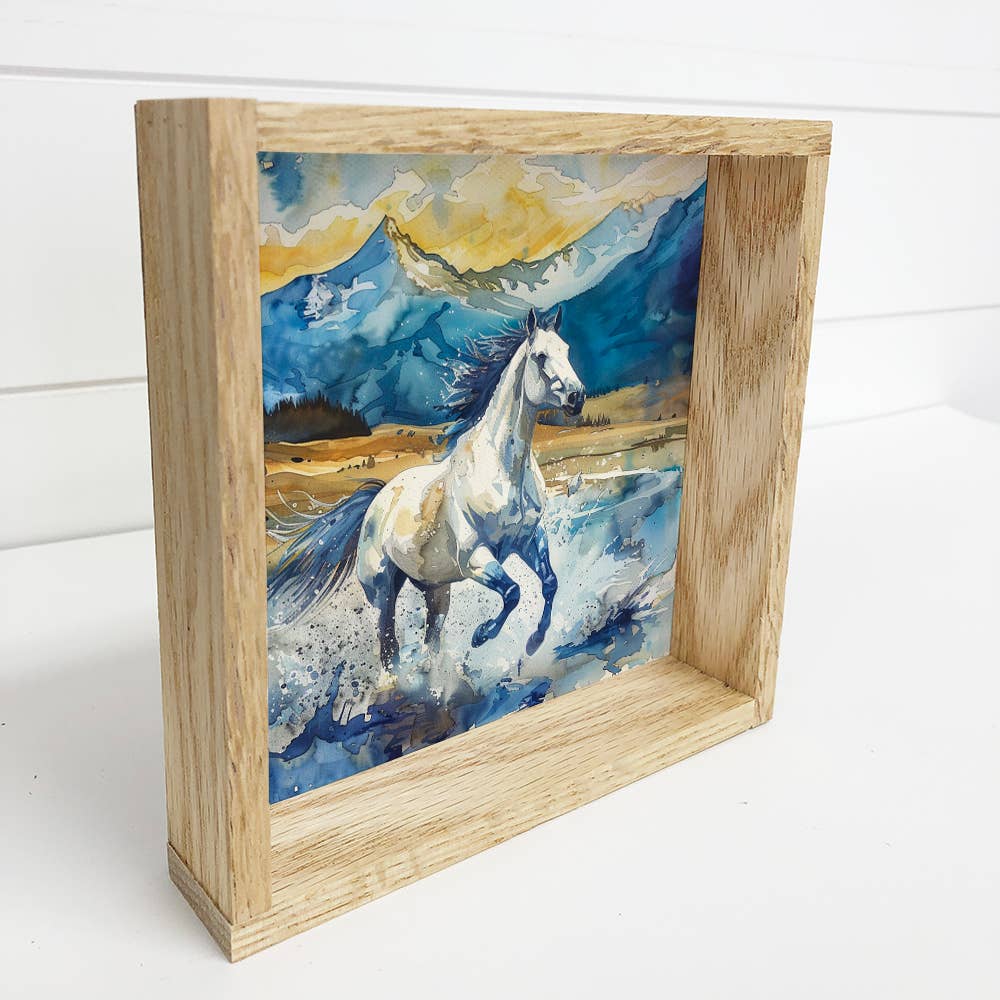 Blue Wild Horse - Horse Canvas Wall Art - Wood Framed Decor
