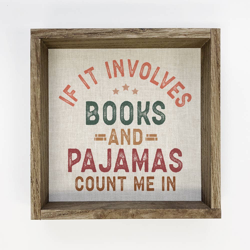 Books And Pajamas - Book Canvas Word Art - Wood Framed Art