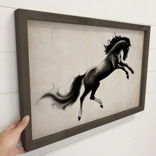 Black Stallion - Framed Animal Canvas Art - Ranch House Art