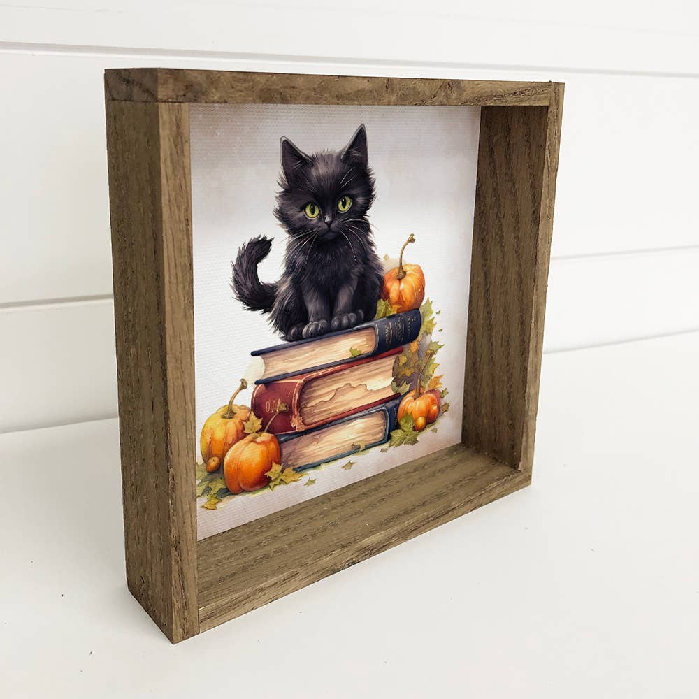 Black Cat Books - Cute Black Kitten Fall Art - Baby Animals