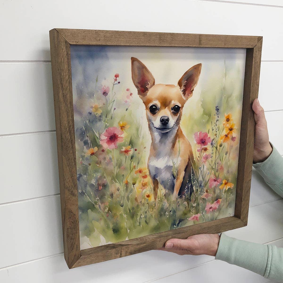 Wildflower Chihuahua - Springtime Dog Canvas Art - Framed