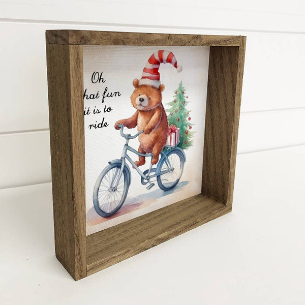 Christmas Bear on Bike - Cute Holiday Animal - Framed Decor