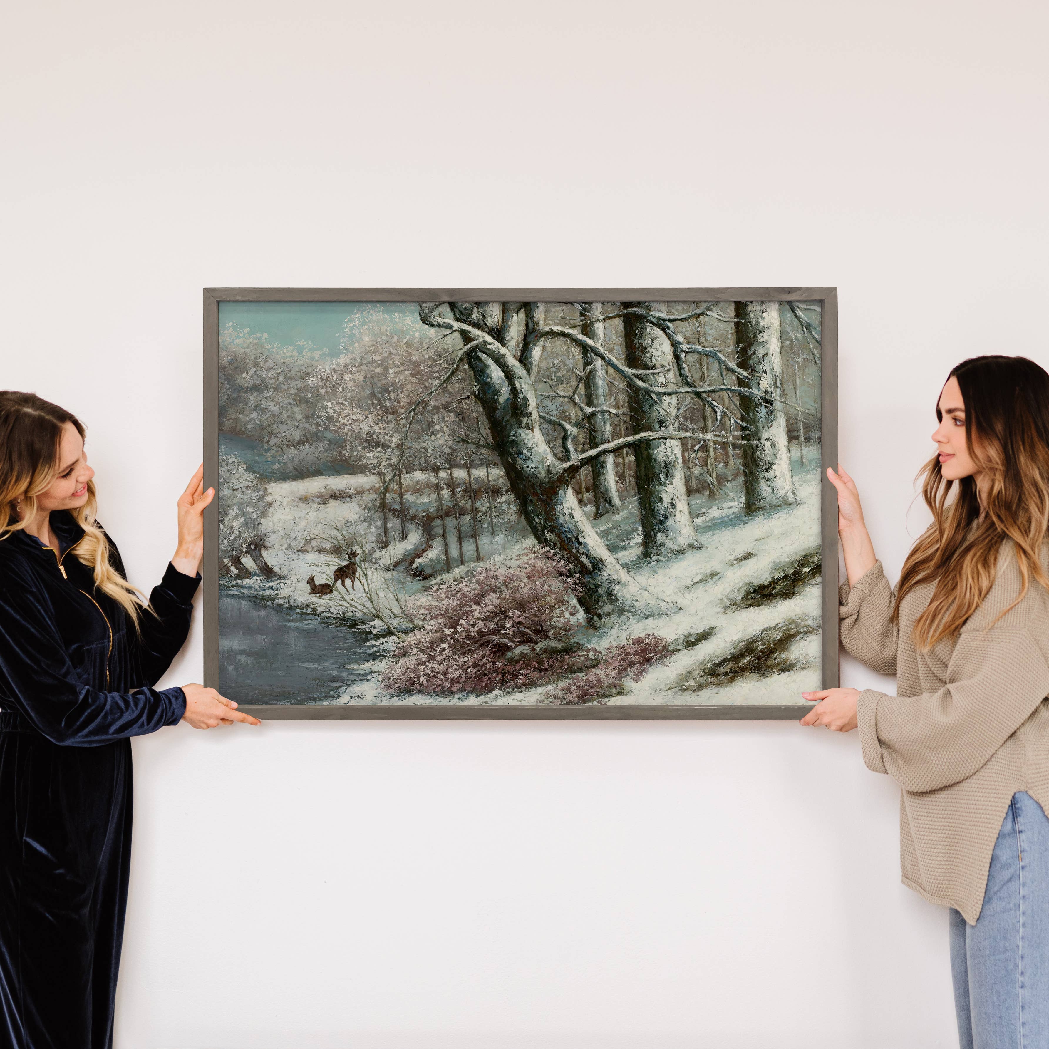 Winter Forest Little Deer - Mountain Lodge Canvas Art -