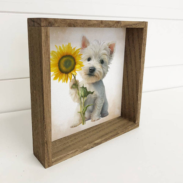 Sunflower Westie - Cute Puppy and Flowers - Sunflower Art