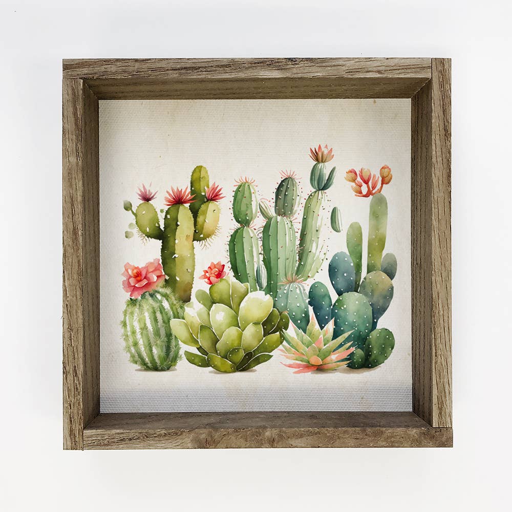 Watercolor Cacti - Desert Cactus with Spring Blooms - Spring