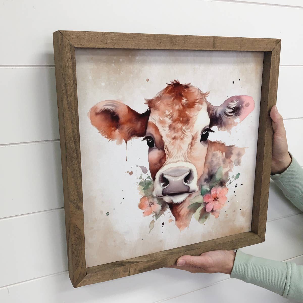 Brown Cow Pink Flowers - Cute Farmhouse Sign Home Decor