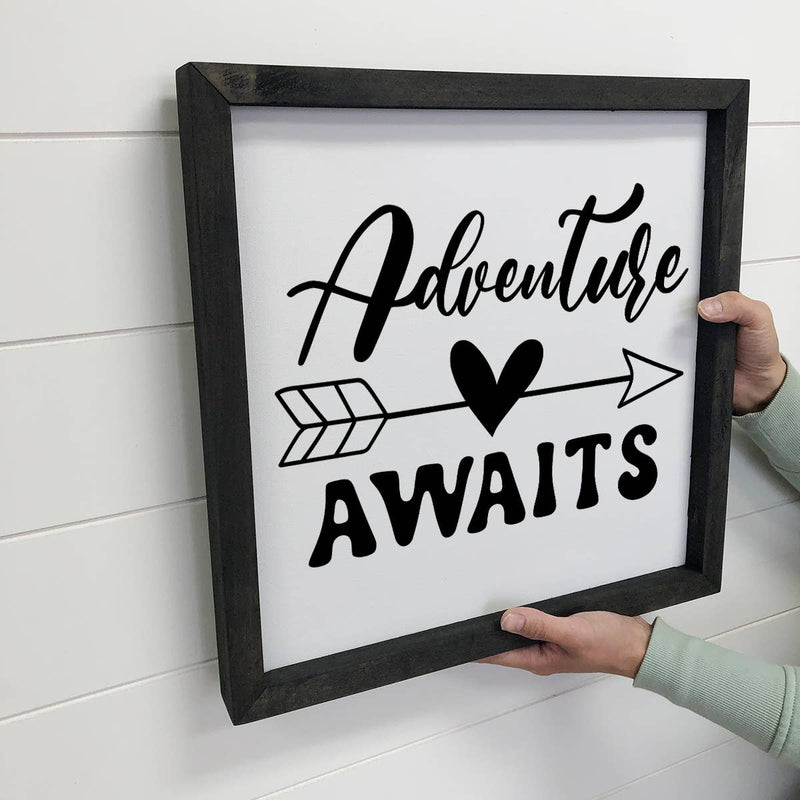 Adventure Awaits Black and White Canvas & Ebony Wood Frame