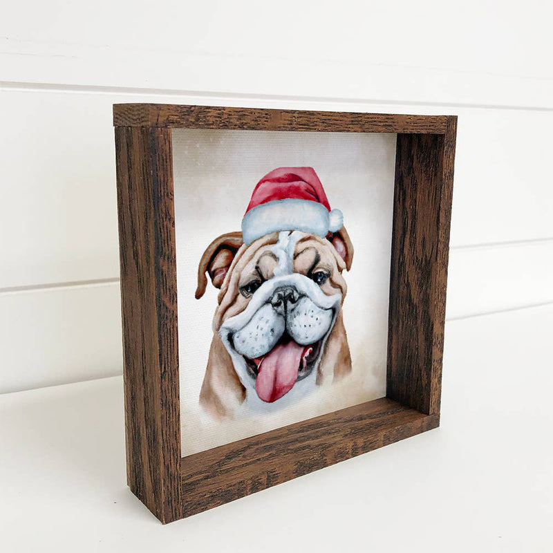 Bulldog in Santa Hat Christmas Small Canvas Sign