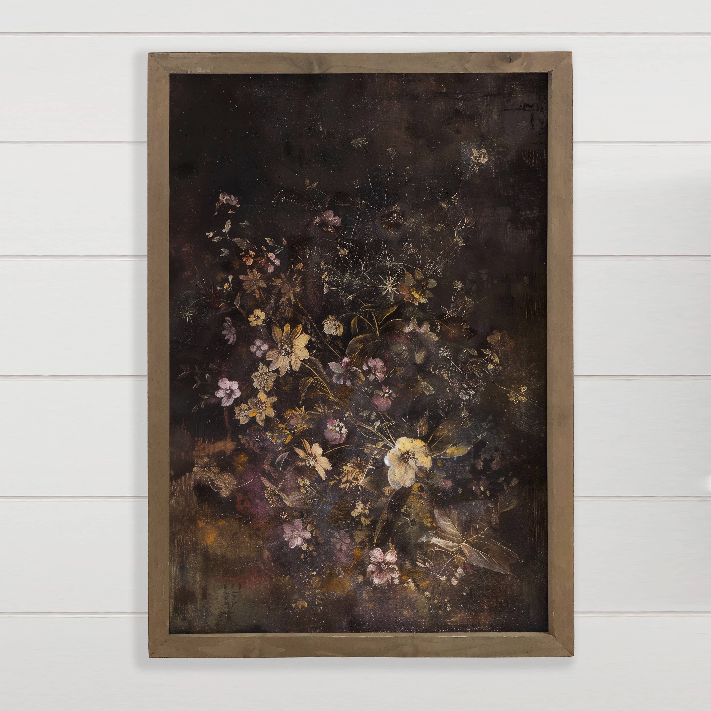 Moody Dark Wildflowers - Flower Canvas Art - Wood Framed