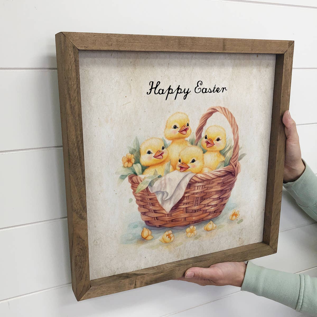 Vintage Duck Basket - Spring Time Ducks Canvas Art - Framed