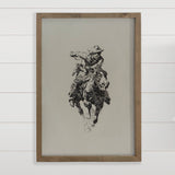 Galloping Cowboy - Ranch House Canvas Art - Wood Framed Art