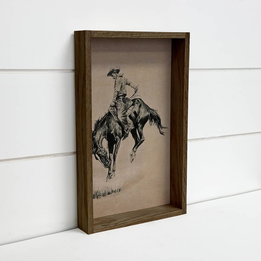 Ride 'Em Cowboy - Cowboy Canvas Art - Wood Framed Wall Art