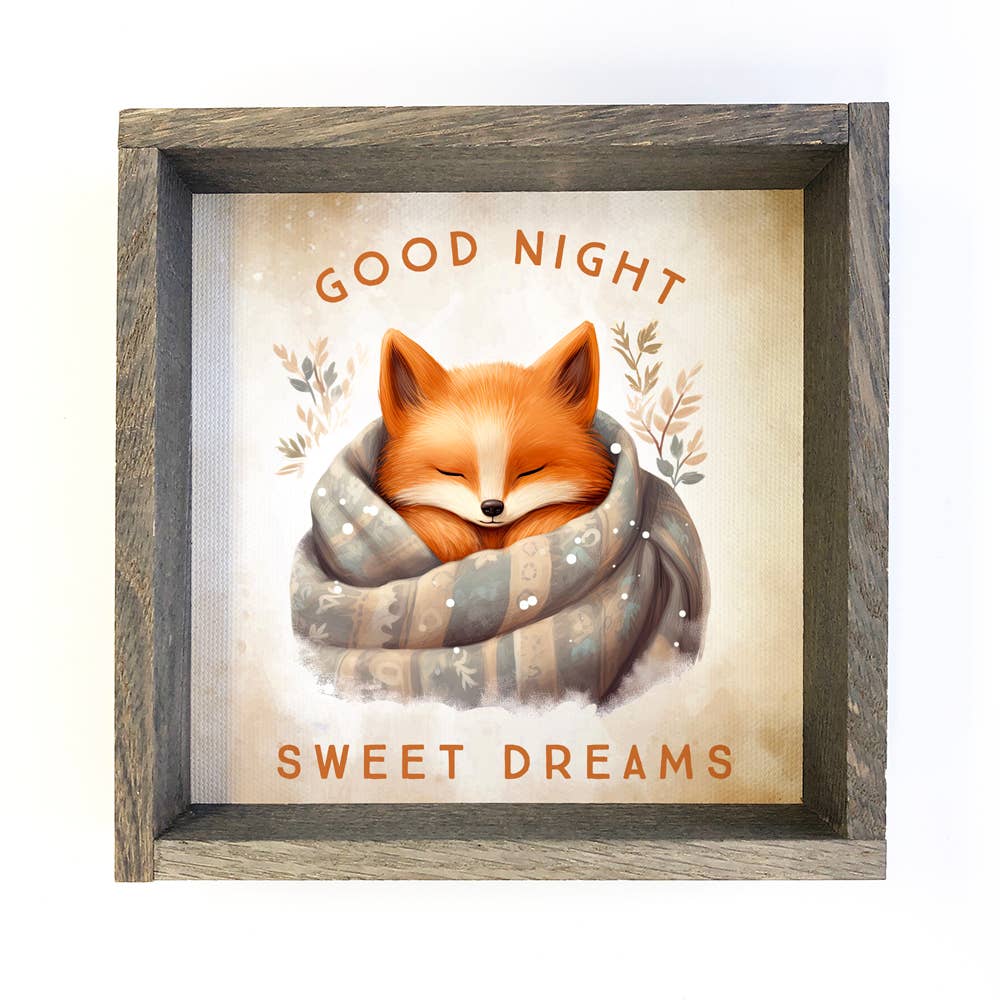 Good Night Fox in Blanket - Cute Animal Nursery Canvas Art