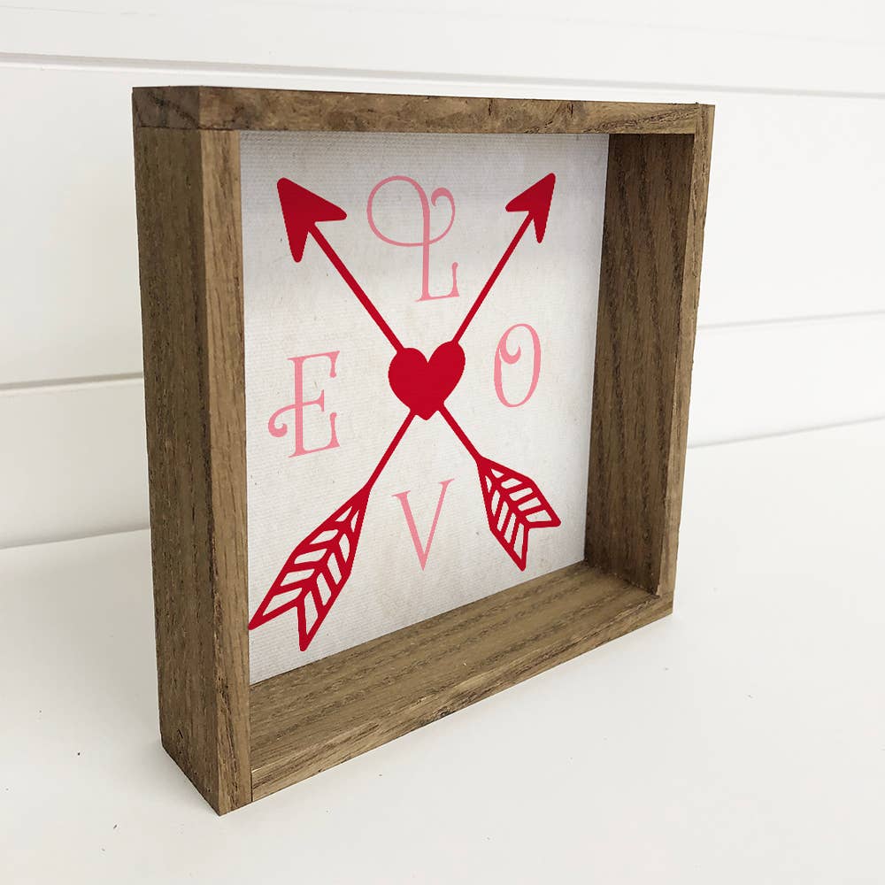 Valentine's Arrow Love Sign - Rustic Wood Frame