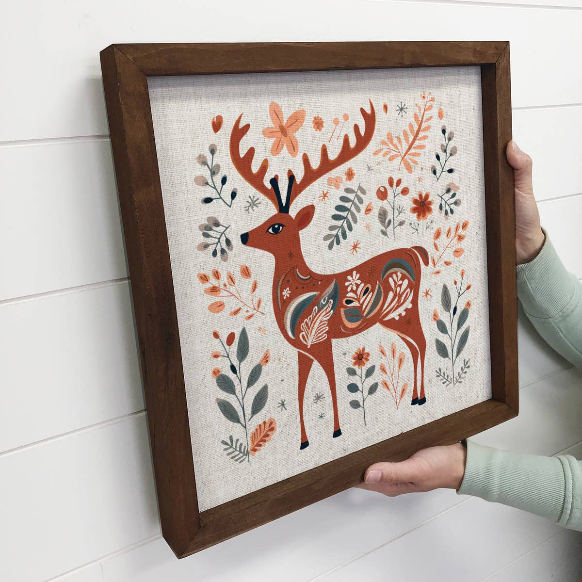 Scandinavian Reindeer - Wood Framed Holiday Canvas Art