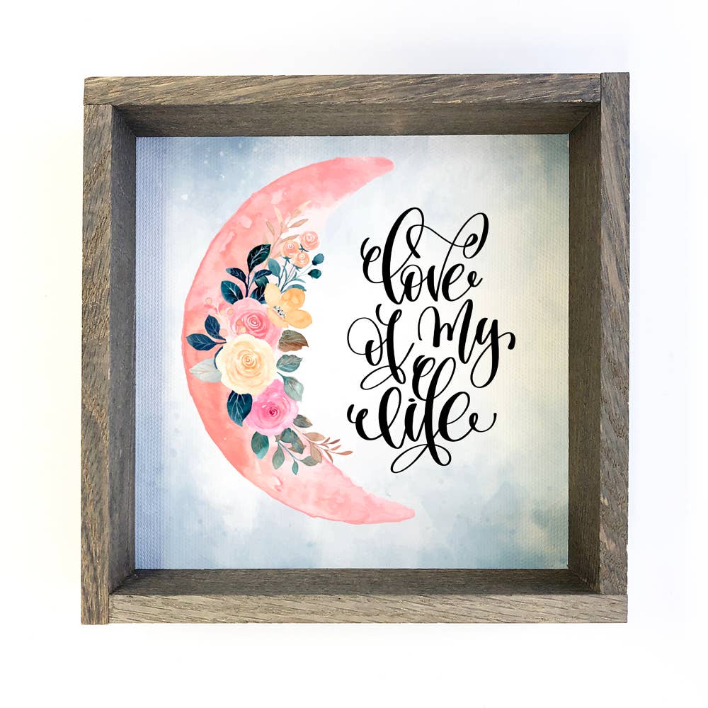 Love of My Life Moon Small Canvas Sign With Grey Frame