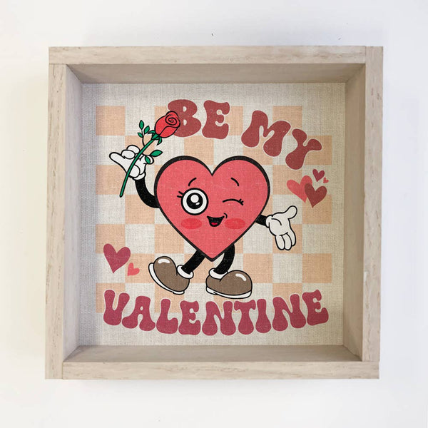 Be My Valentine - Cute Heart Canvas Art - Wood Framed Decor