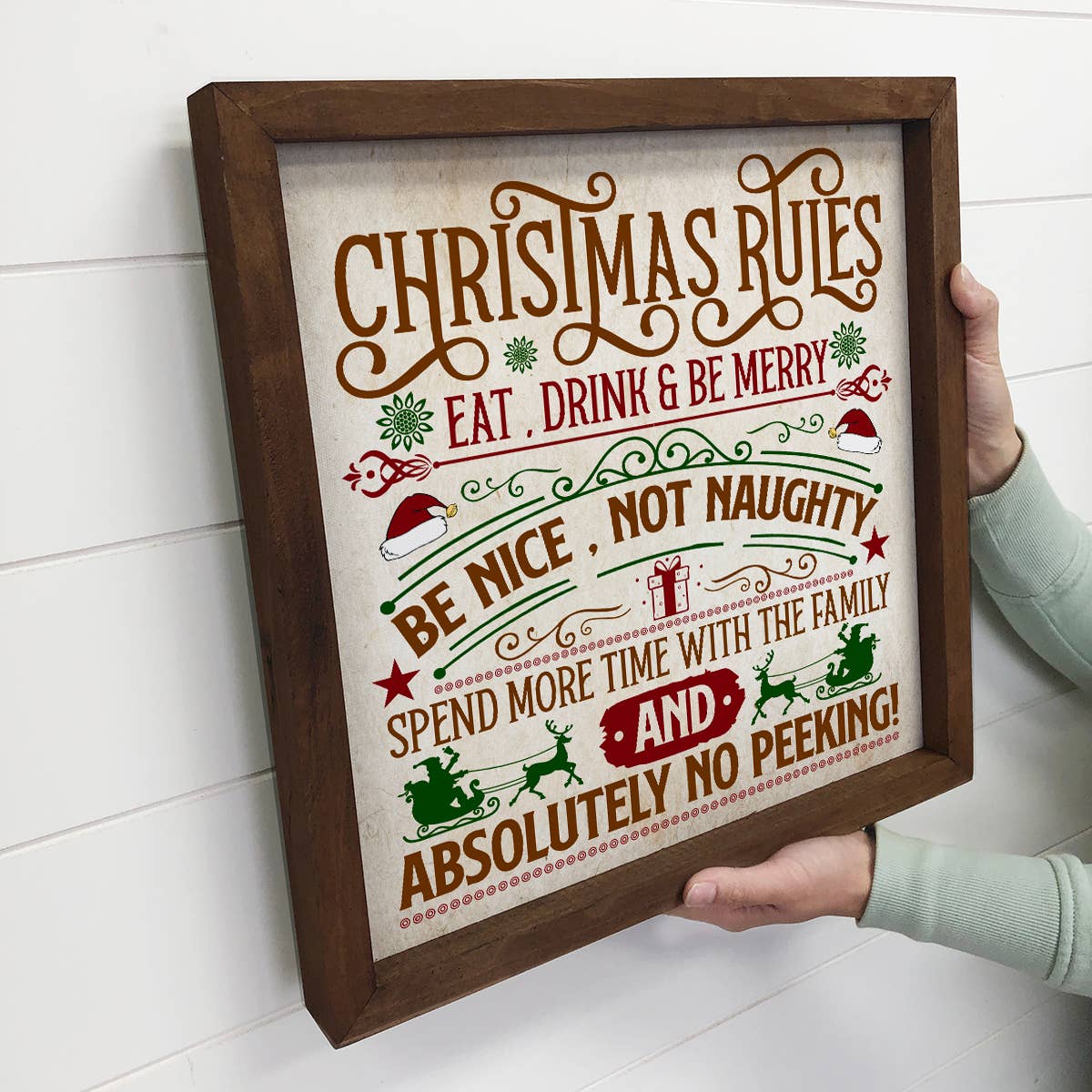 Christmas Rules - Framed Holiday Sign - Cute Word Wall Art