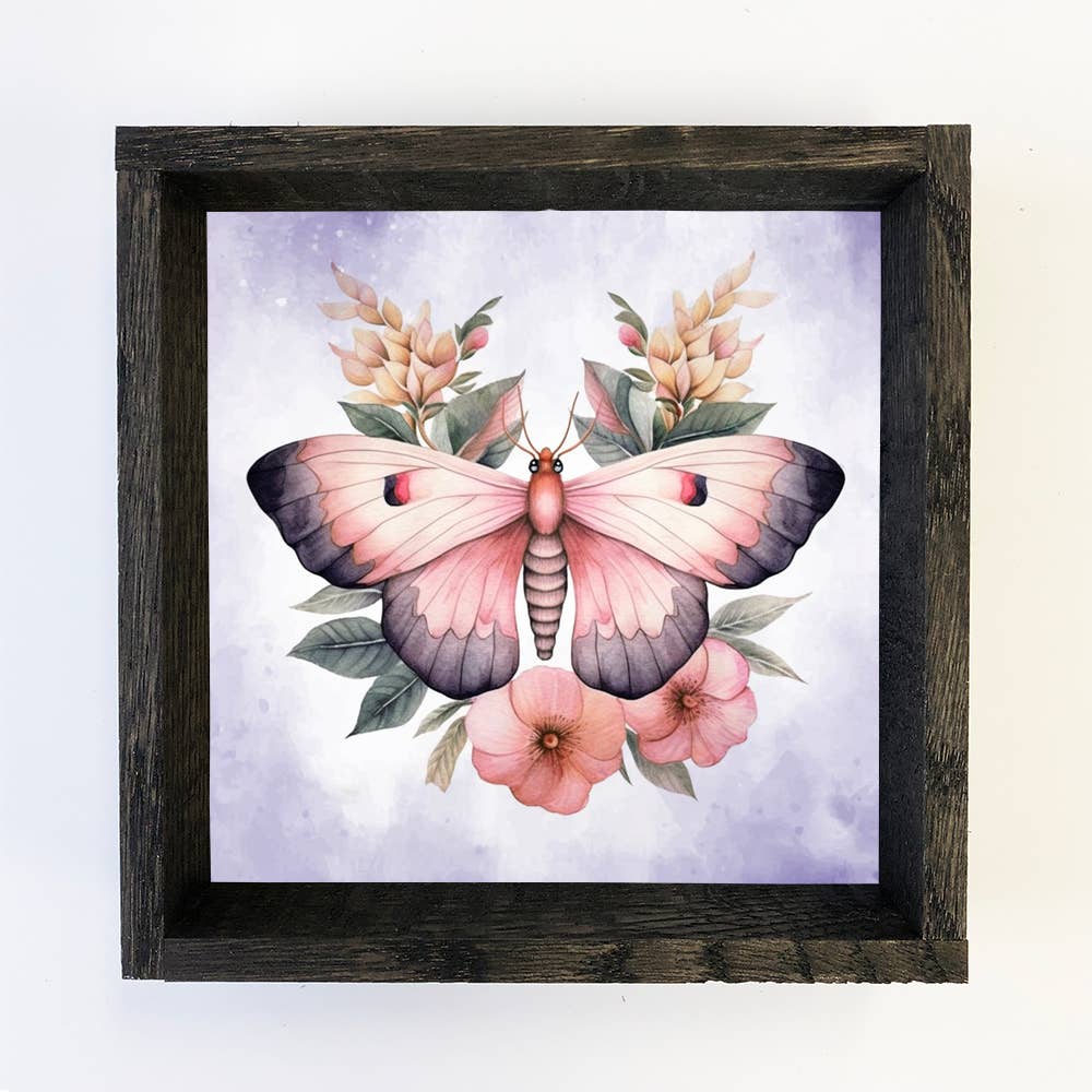 Moth Flowers Pink and Purple - Moth Canvas Art - Framed Art