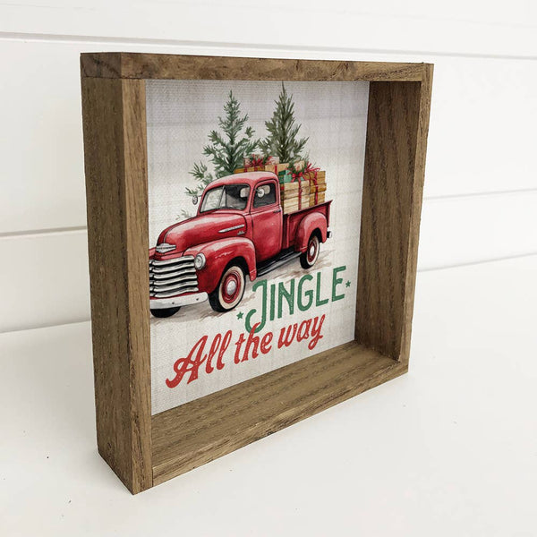 Vintage Jingle Truck - Cute Framed Holiday Canvas Wall Art