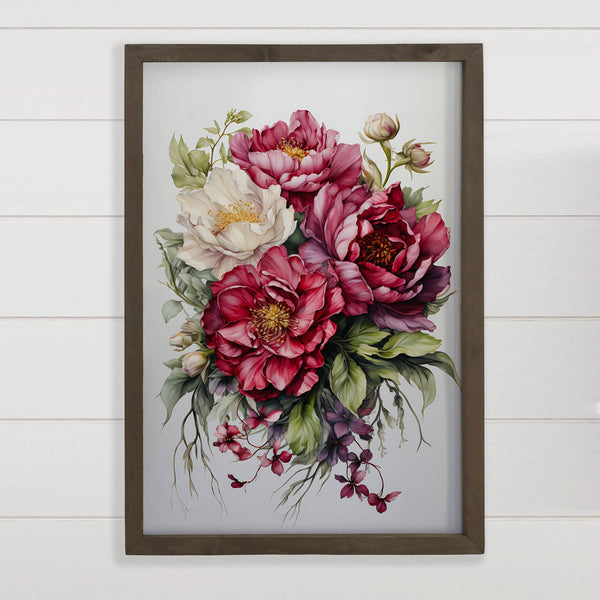 Red Peony Blooms  -Nature Canvas Art - Wood Framed Wall Art