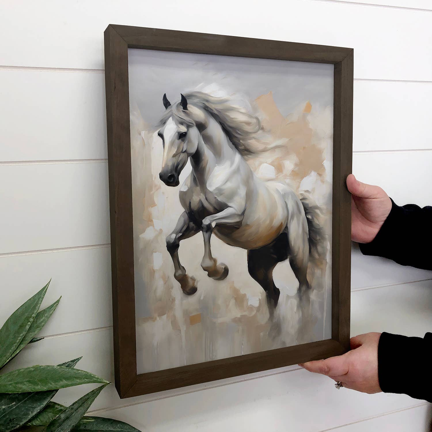 Gray Equestrian Horse Painting - Animal Canvas Art - Framed