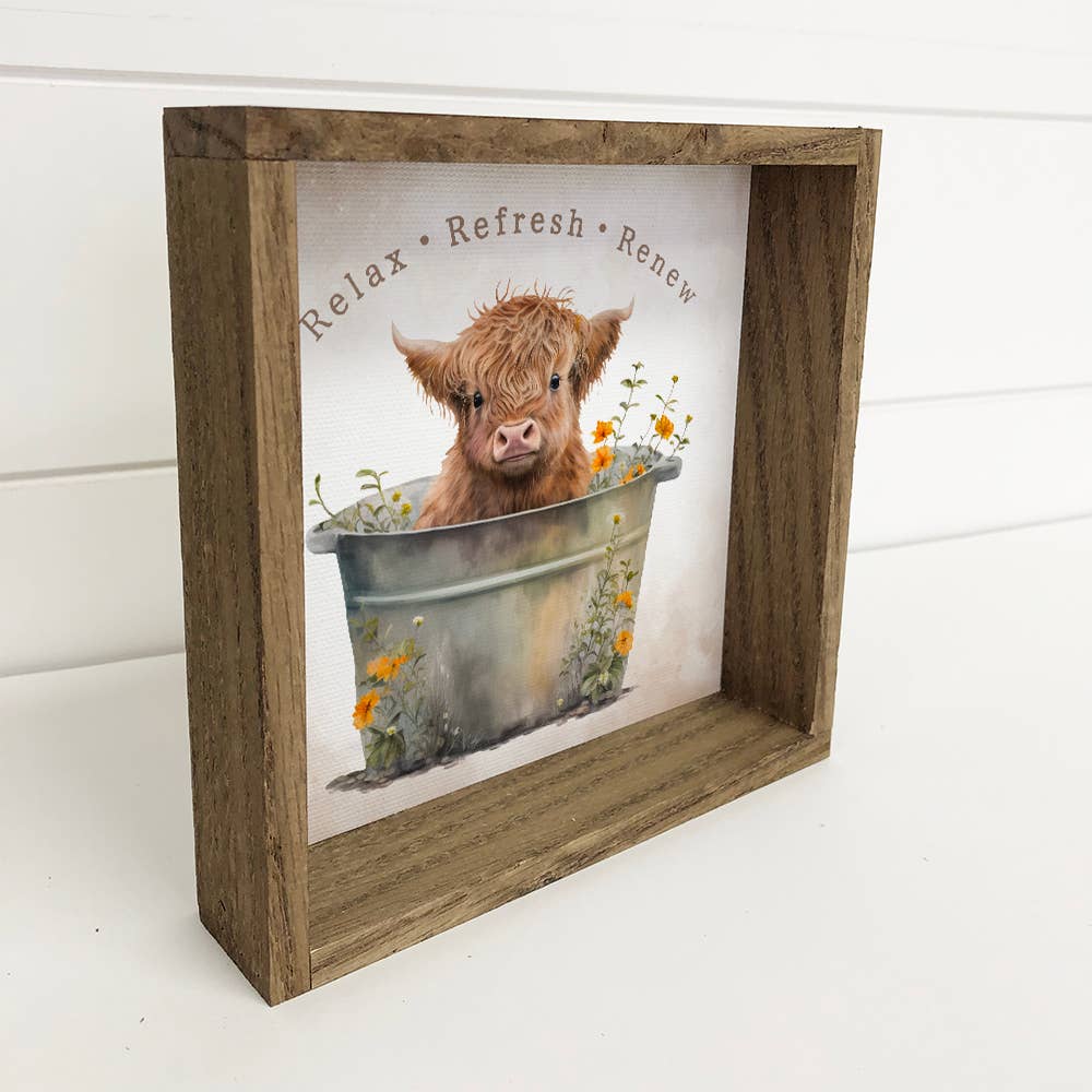 Highland Calf in Metal Tub - Cute Baby Animals - Farm Art