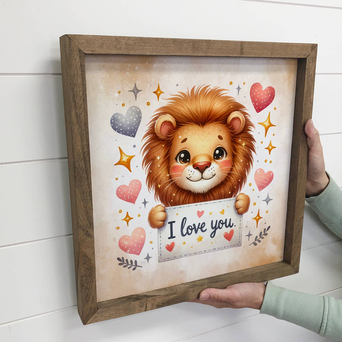 I Love You Lion - Valentines Day Lion Canvas Art - Framed