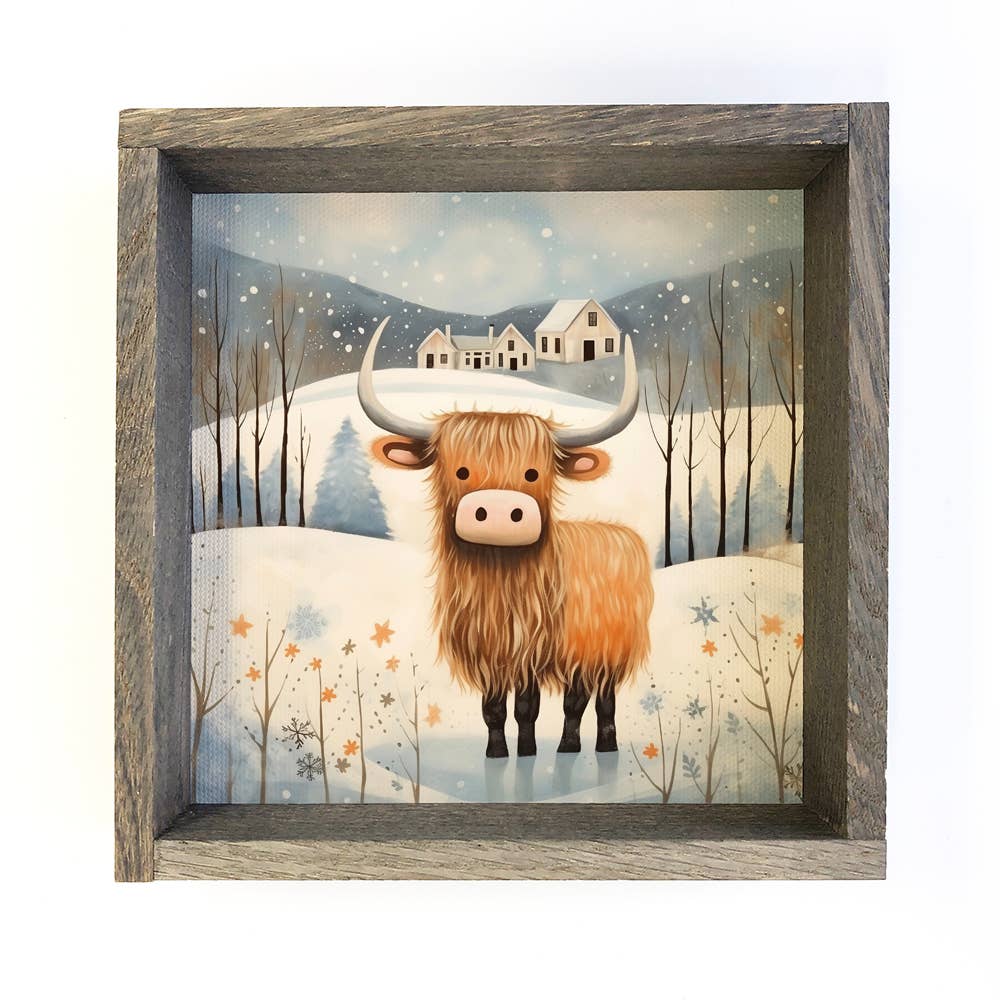 Whimsy Christmas Highland Cow - Christmas Canvas Art - Frame