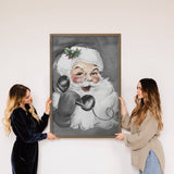 Gray Santa Calling - Framed Holiday Wall Art - Large Canvas