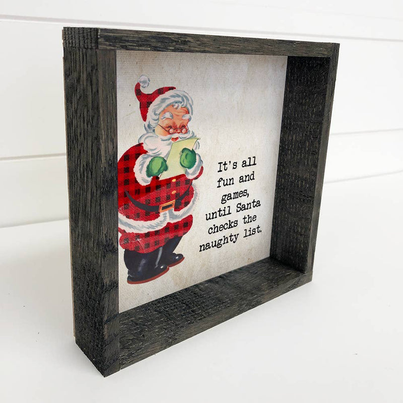 Santa's Naughty List Vintage Santa Christmas Canvas Sign