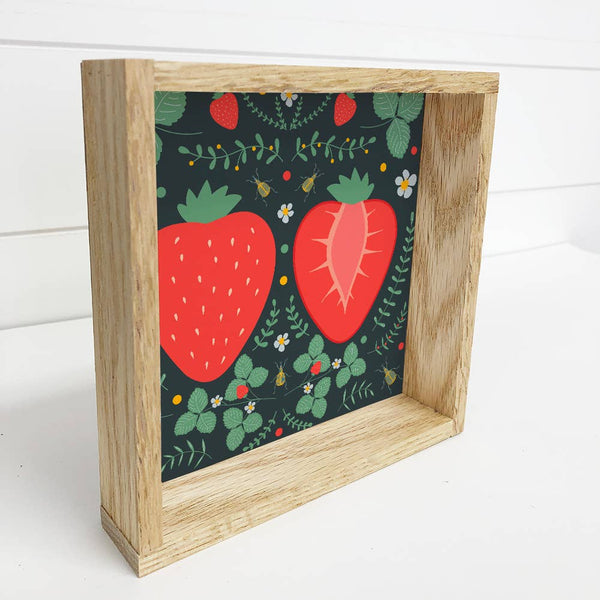 Folk Art Strawberry - Strawberry Canvas Art - Wood Framed