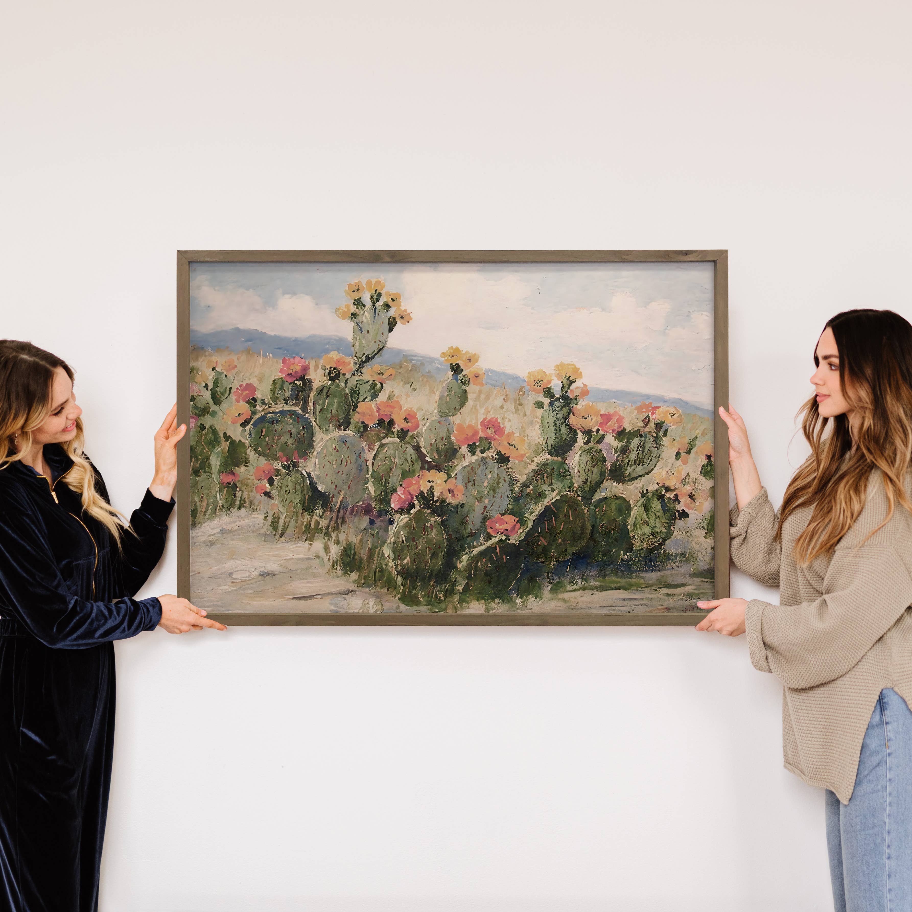 Flowering Prickly Pear Cactus - Cactus Canvas Art - Framed