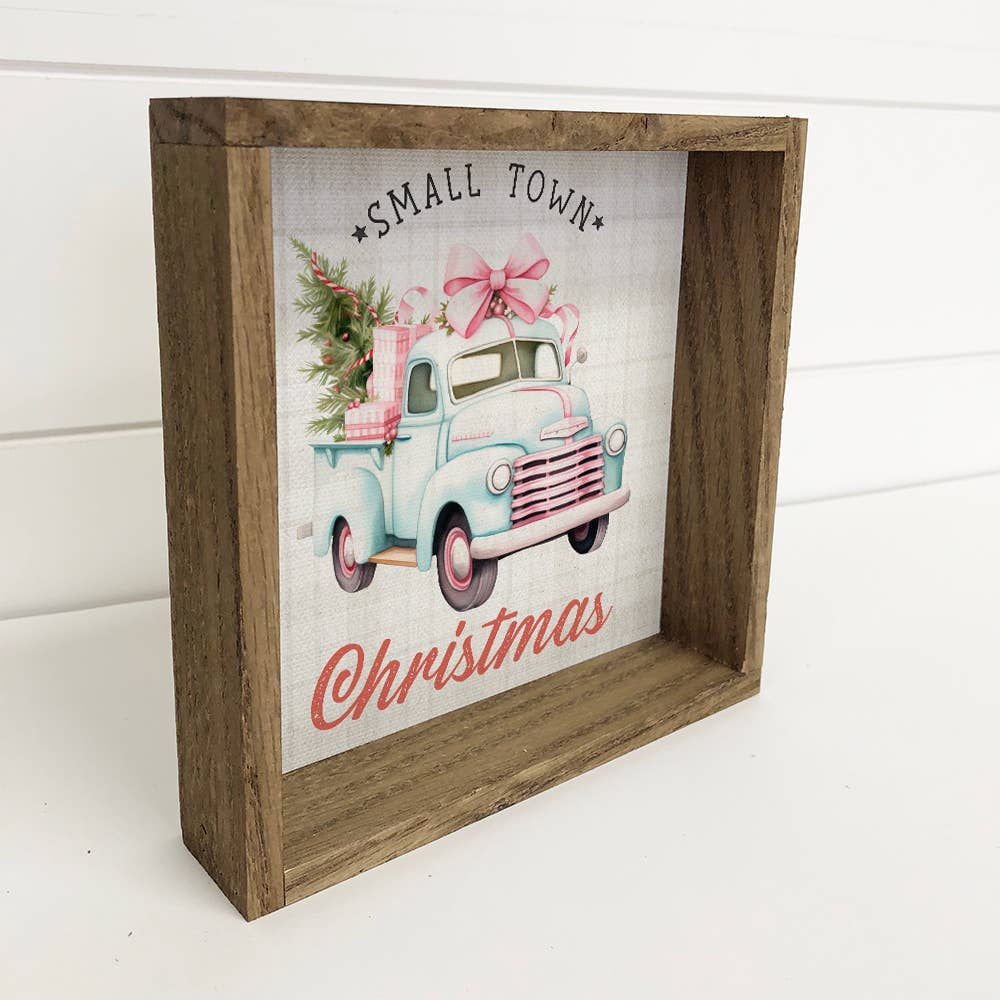 Vintage Small Town Christmas Truck - Cute Holiday Canvas Art