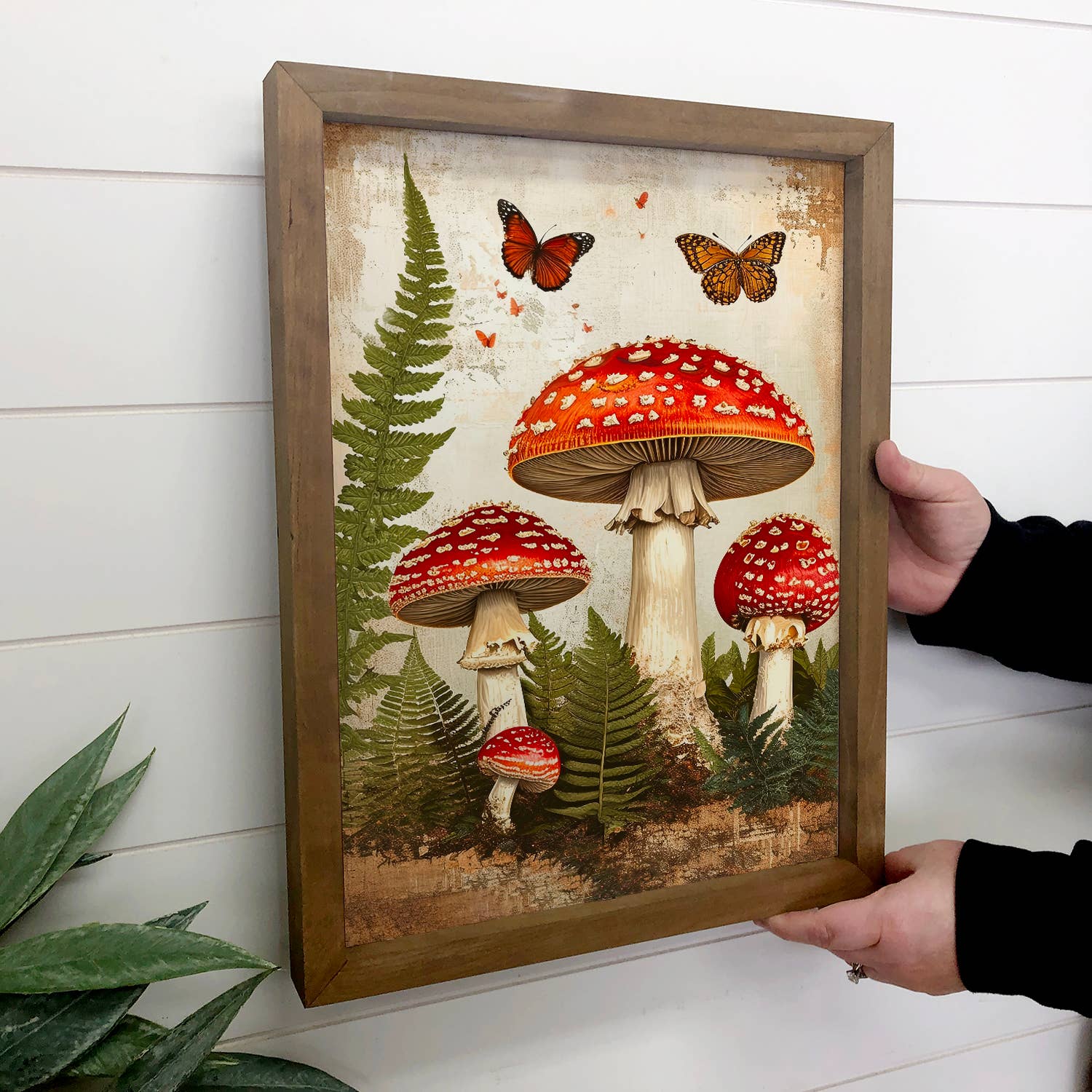 Mushroom and Ferns - Nature Canvas Art - Wood Art Wall Decor