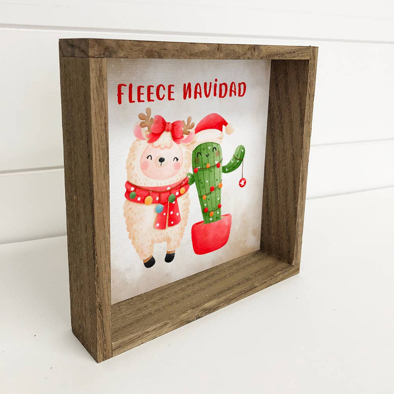 Fleece Navidad - Cute Holiday Animal - Wood Framed Wall Art