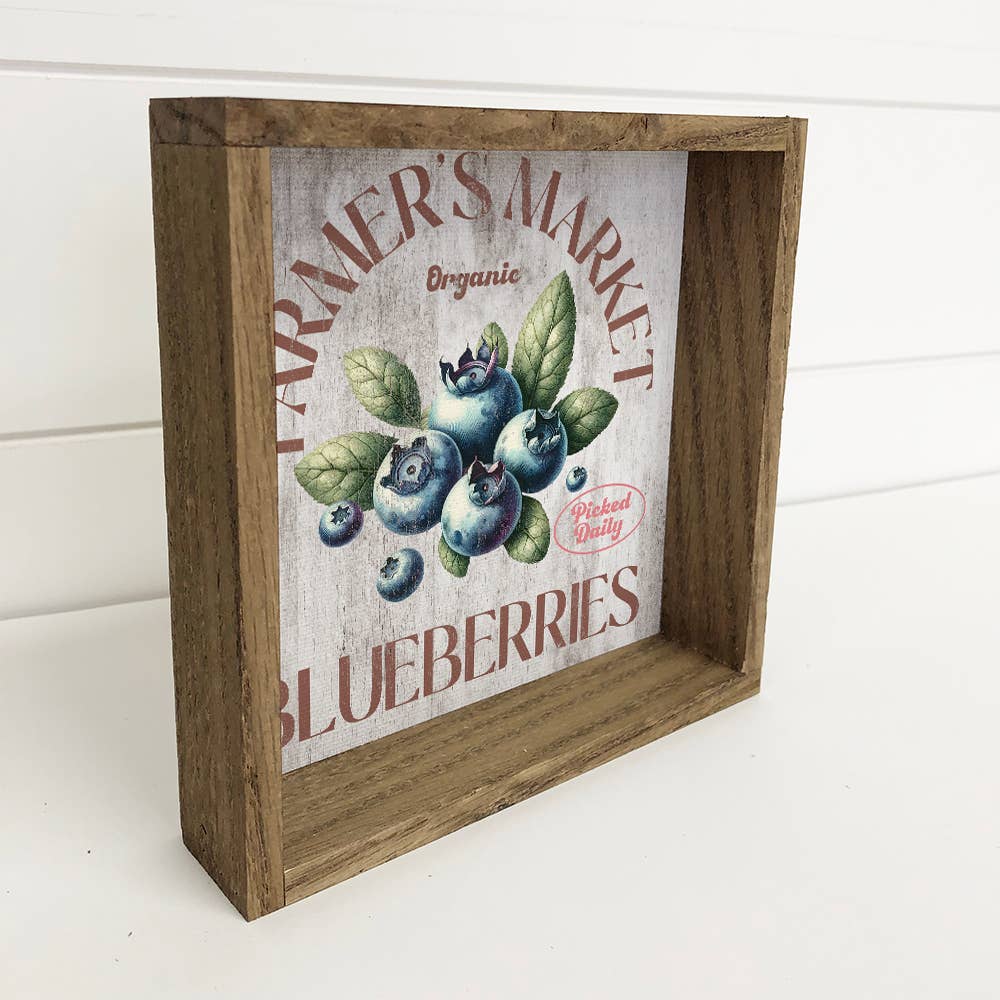 Farmers Market Blueberries - Farm Food Word Art - Wood Frame