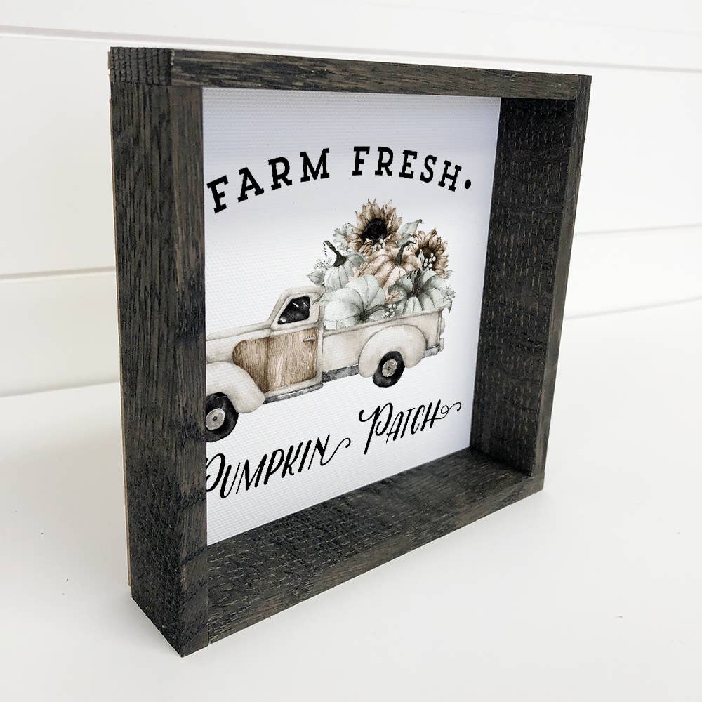 White Pumpkin Patch Canvas Art Wood Framed Sign Home Decor