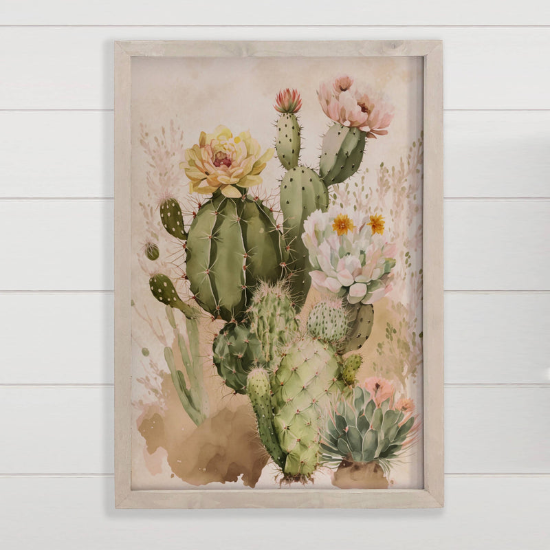 Cactus Watercolor Arrangement - Desert Canvas Art - Framed