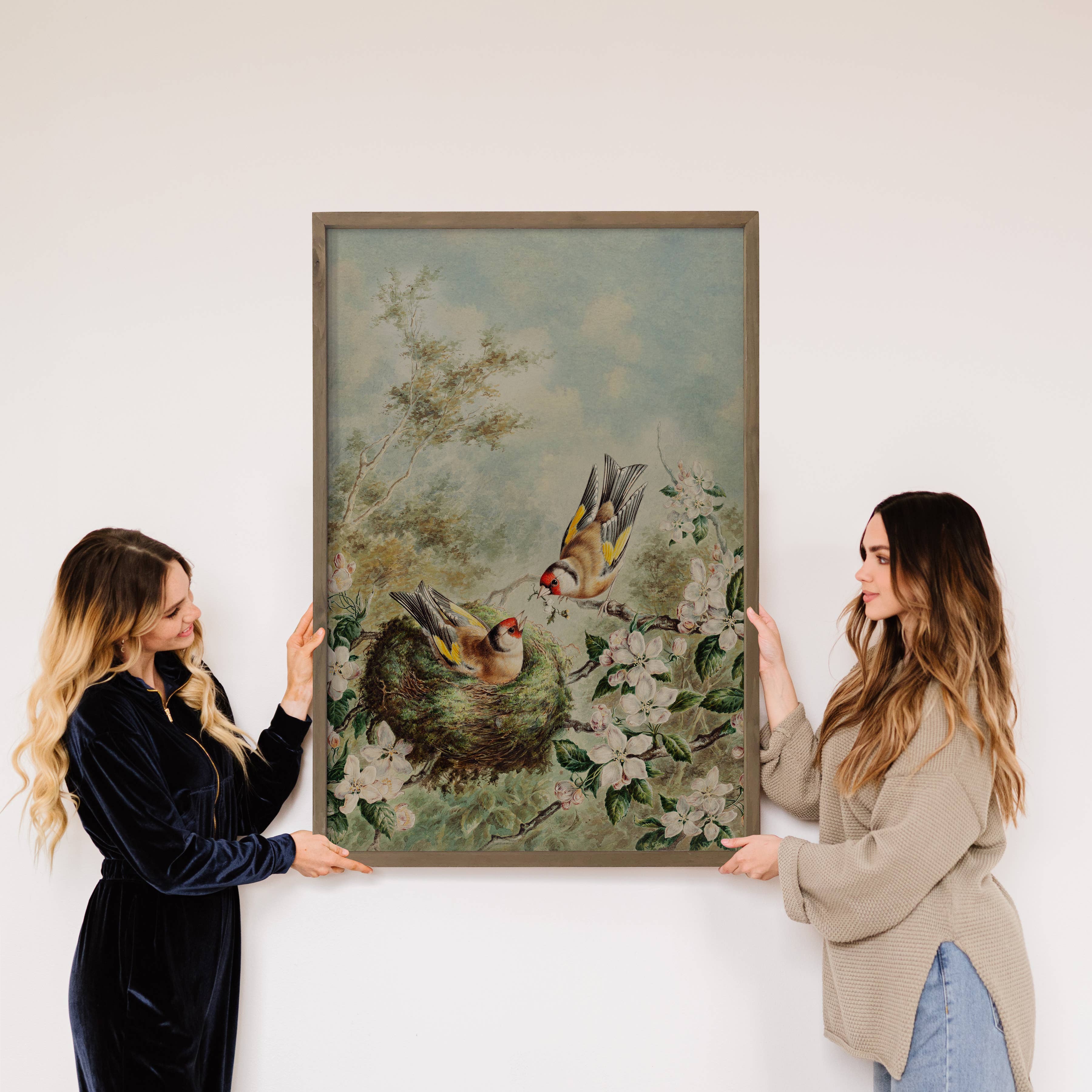 Gold Finches Spring Nest - Bird Canvas Art - Wood Framed Art