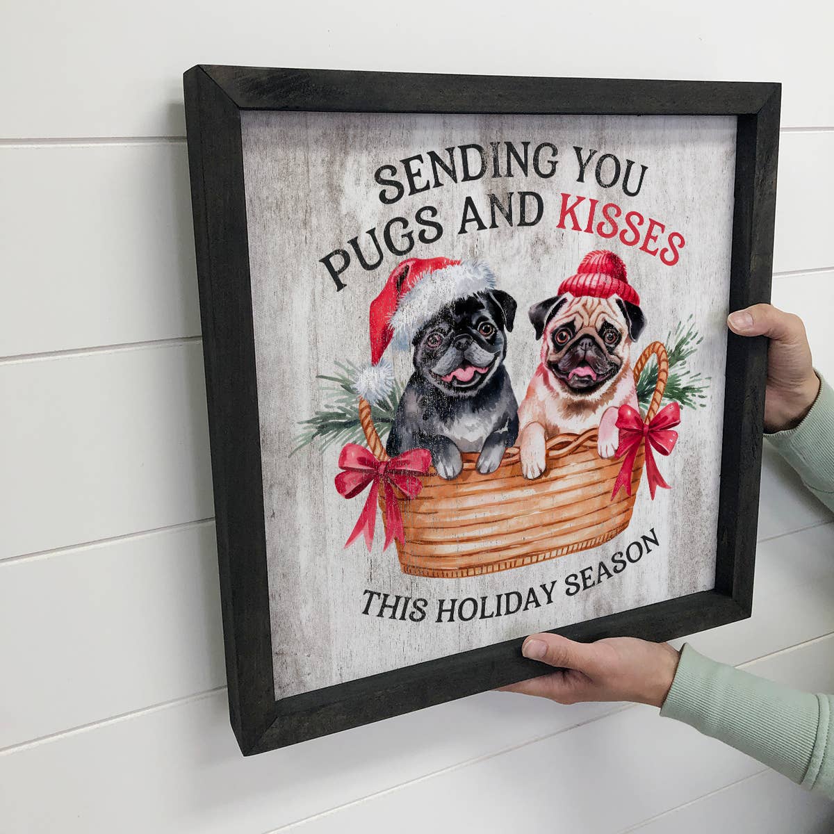 Sending You Pugs and Kisses - Puppy Christmas Canvas Art