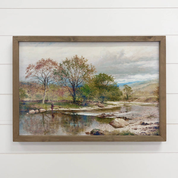 Fishing in the Fall - Framed Nature Canvas Art - Cabin Decor