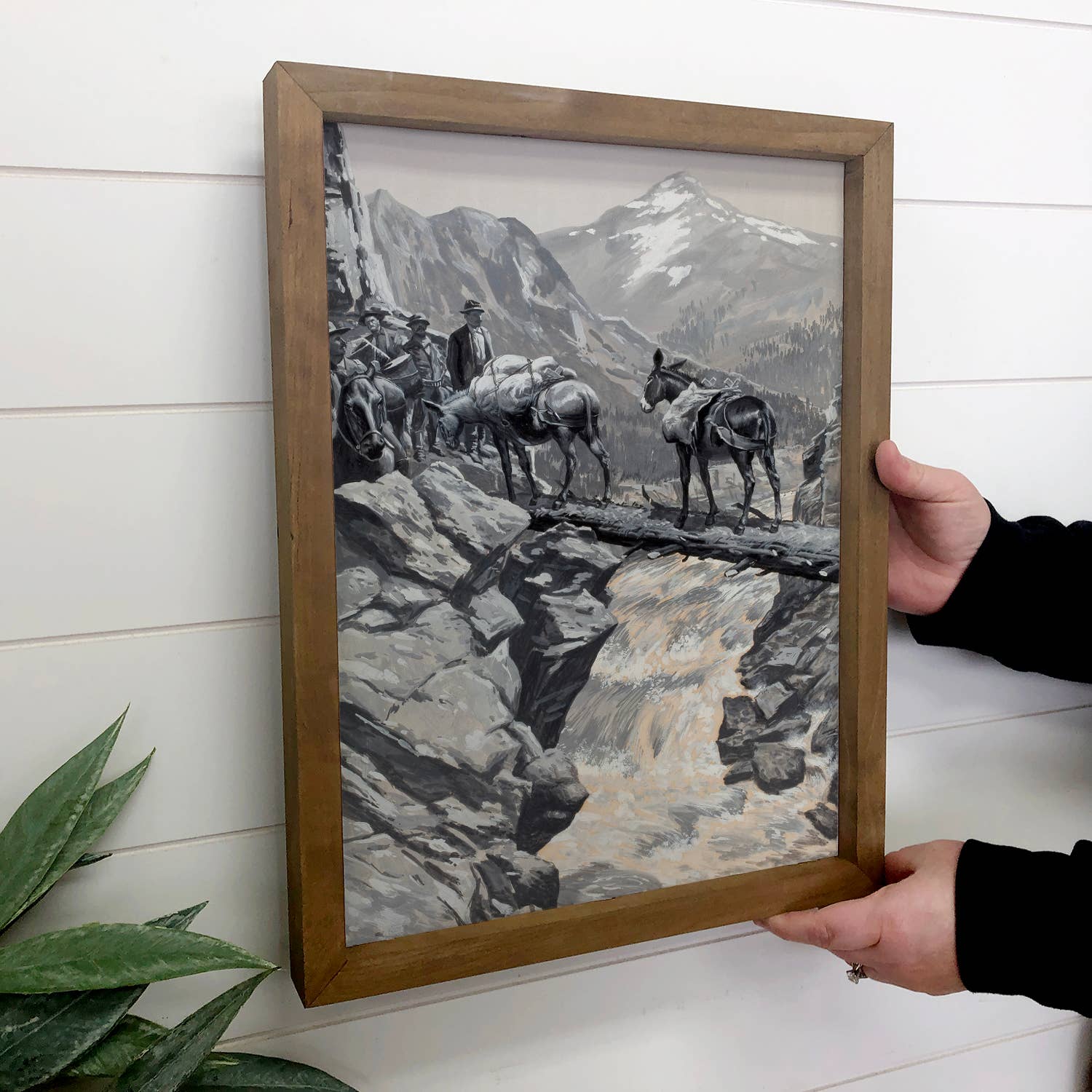 Explorer Mules Crossing - Mountain Canvas Art - Wood Framed