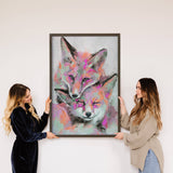 Color Two Foxes - Wildlife Watercolor Canvas with Wood Frame